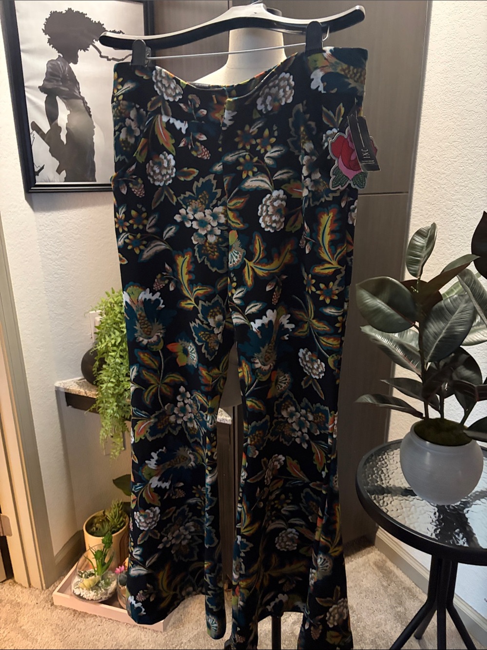 Floral Wide-Leg Women’s Pants - Black Multi